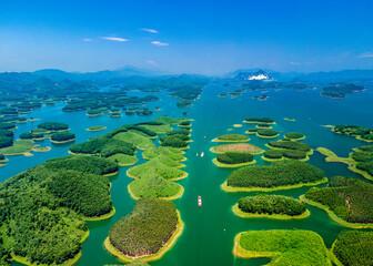Aerial photo of Thac Ba lake, Yen Bai province, Vietnam.