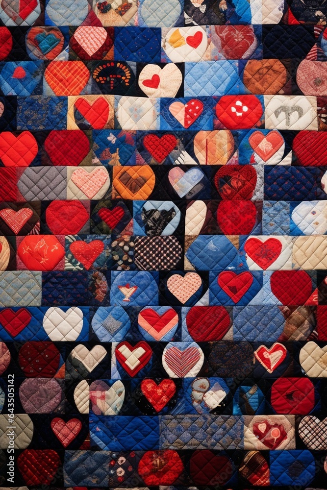 Poster generative ai : a patchwork quilt laid out flat, each square representing different people from a co