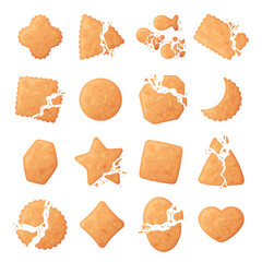 Crunchy Cracker Cookies as Dry Baked Flour Biscuit Vector Set