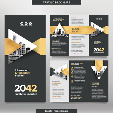 Business Brochure Template in Tri Fold Layout. Corporate Design Leaflet with replaceable image.