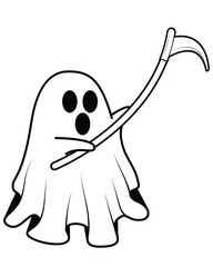 cute halloween ghosts holding scythe