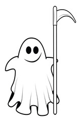 cute halloween ghosts holding scythe