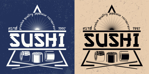 Vintage sushi bar logo or emblem design
