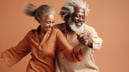 Happy senior couple dances together in the studio. Generative AI