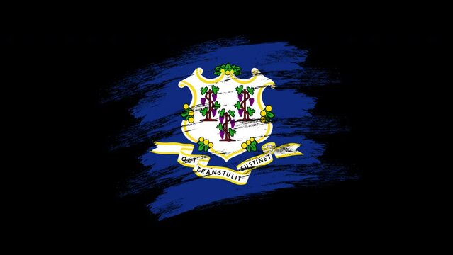 4K Paint Brush Connecticut Flag with Alpha Channel. Waving Brushed Connecticuter Banner. Transparent Background Texture Fabric Pattern High Detail.