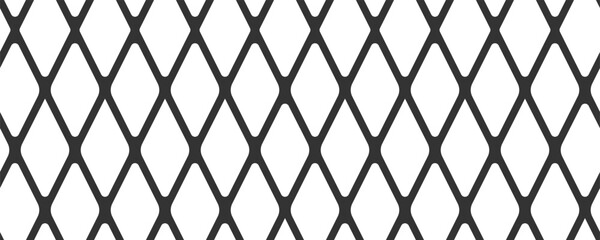 Naklejka premium Diagonal cross line grid seamless pattern. Geometric diamond texture. Black diagonal line mesh on white background. Minimal quilted fabric. Metallic wires fence pattern. Vector illustration.