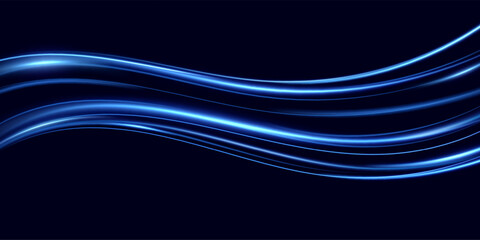 Abstract effect of movement with the speed of light. Blue spiral glow effect. Magic shiny line. Neon. Background.
