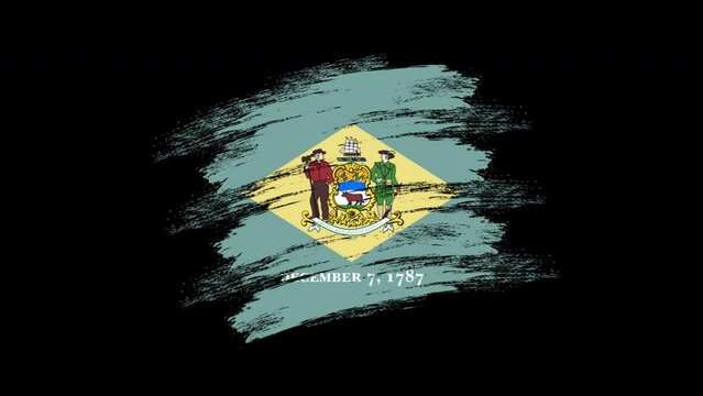 4K Paint Brush Delaware Flag with Alpha Channel. Waving Brushed Delawarean Banner. Transparent Background Texture Fabric Pattern High Detail.
