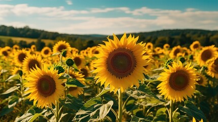 Fototapeta premium Fields of blooming sunflowers