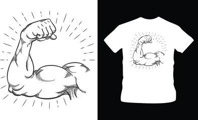 Sketch strong arm muscle flexing doodle vector illustration t-shirt design editable template