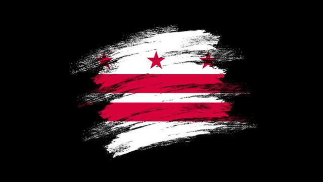 4K Paint Brush Washington D.C. Flag with Alpha Channel. Waving Brushed District of Columbia Banner. Transparent Background Texture Fabric Pattern High Detail.