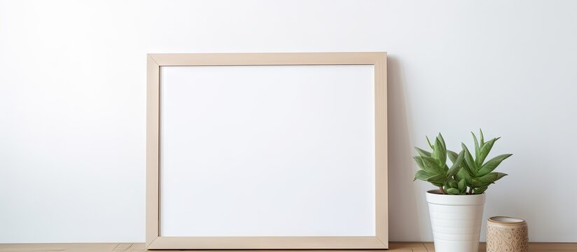 Photo frame on table with copy space clean design mock up office background don t forget note Scandinavian style