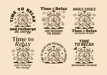 Time to relax and recharge energy, alarm clock mascot character in meditation pose