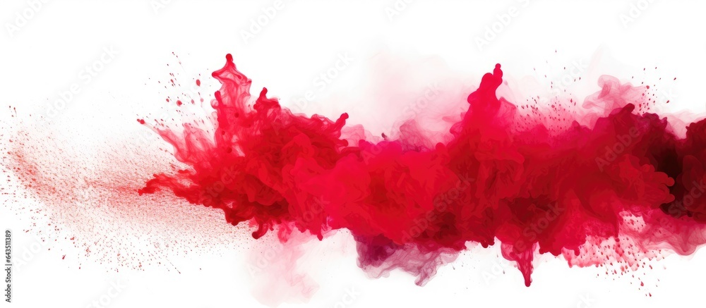 Poster Red powder splattered on a white surface with an abstract appearance