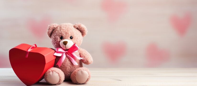 A red heart gift box with a teddy bear and pink heart is perfect for Valentine s Day and weddings