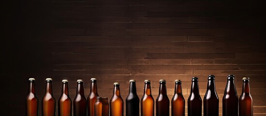 Background of brown glass beer bottles