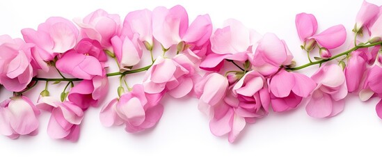 Pink sweet pea on white background with room for text