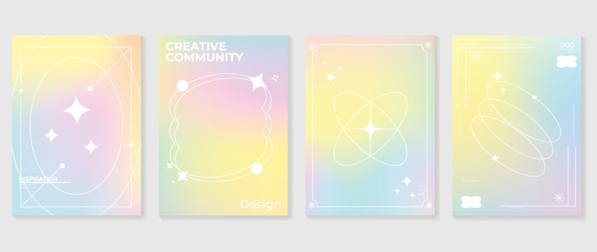 Idol lover posters set. Cute gradient holographic background vector with vibrant colors, sparkle, border. Y2k trendy wallpaper design for social media, cards, banner, flyer, brochure.