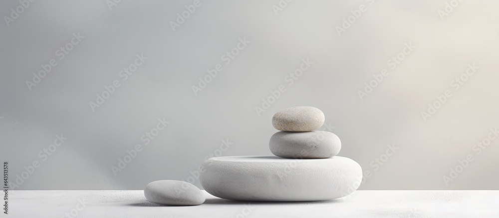 Poster White stones on gray background with empty display scene