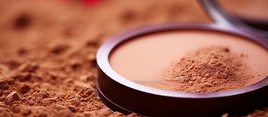 Close up texture of compact face powder bronzer brusher with a circle copy space on a makeup background Selective focus