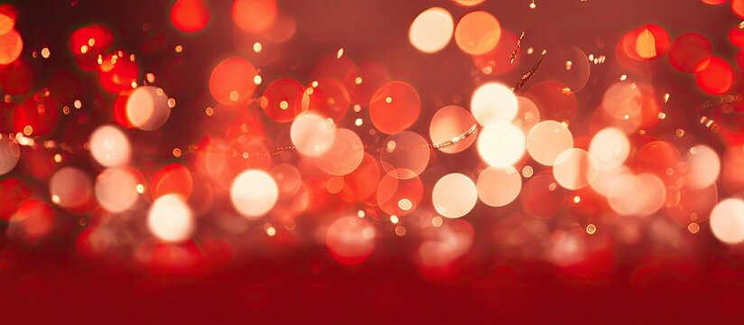 Christmas red glitter background with bokeh holiday glowing backdrop