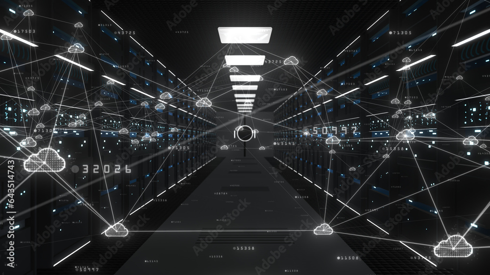 Poster cloud computing data storage concept, server cabinets for storage, data servers in a data center ser