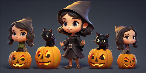 3D halloween pumpkin with bats and pumpkin