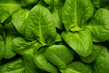 Fototapeta na wymiar Beautiful photo of green salad leaves. Background beige Real style