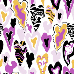 Seamless pattern with abstract hand drawn hearts. Creative wave hearts texture.Vector background for fabric, textile, wallpaper, digital papers.