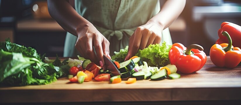 Young Black Woman Cooking With Organic Food In Kitchen Closeup Copy Space Available Cutting Fresh Vegetables