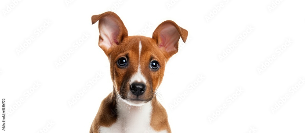 Poster indoor image of a basenji puppy for copy space on a white background