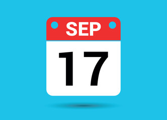 September 17 Calendar Date Flat Icon Day 17 Vector Illustration