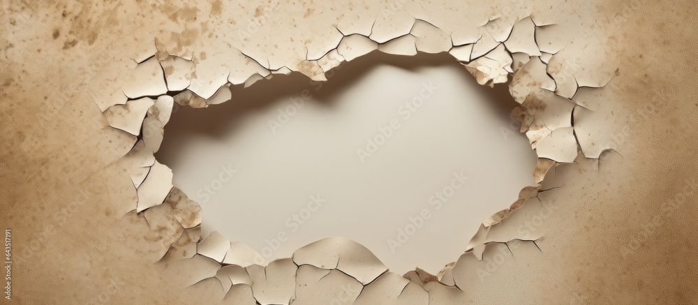 Poster damaged paper with hole and torn edges in textured surface room to place text