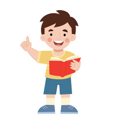 Illustration of a little boy reading a book