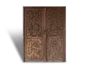 carving old wooden door isolated on white background. This has clipping path. 