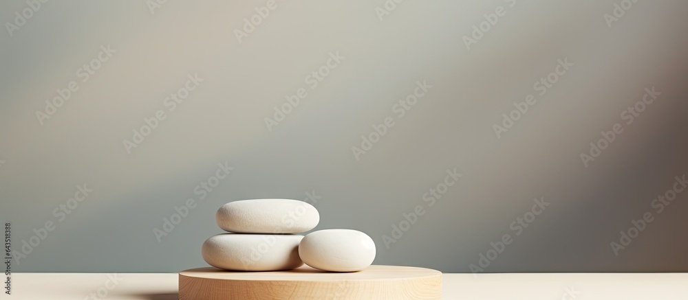 Aufkleber arrange white stones and wood platform on gray background simple display for products