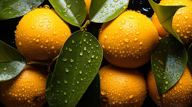 pile of fresh Ugli fruits texture with water spots, shot from a top view, healty food and active lifestyle background wallpaper concept