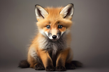 Cute Fox Kit On Gray Background. Сoncept Adorable Animals, Colorful Photography, Cute Kits, Foxes In Nature