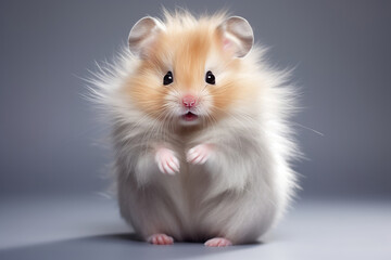 Cute Hamster On Gray Background. Сoncept Caring For A Hamster, Enjoying Pet Hamsters, Choosing Hamsters As Pets, Gray Backgrounds For Pet Photos