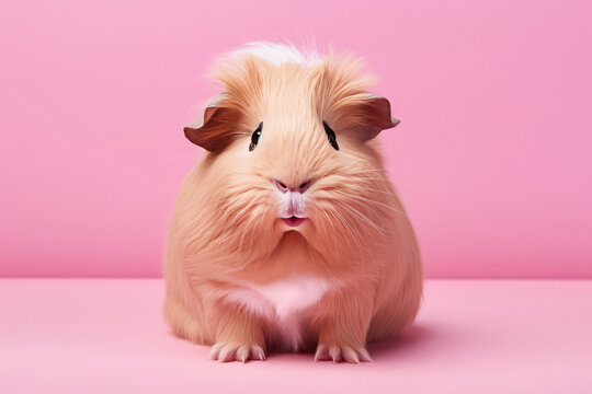 Cute Guinea Pig On Pink Background
