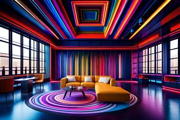 Against a backdrop of vivid colors, abstract forms emerge, aglow with the brilliance of the ultraviolet spectrum.  neon lines twist and turn, like threads of cosmic energy woven into a mesmeriz
