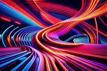 Against a backdrop of vivid colors, abstract forms emerge, aglow with the brilliance of the ultraviolet spectrum.  neon lines twist and turn, like threads of cosmic energy woven into a mesmeriz