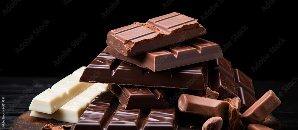 Aufkleber assorted chocolate bars on black background with copy space