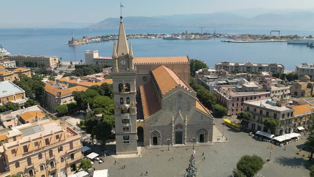 Cathedral of Messina in Sicily, Italy. Amazing Aerial Drone Shot