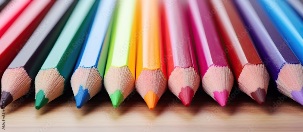 Poster close up view of sharpened colored pencils