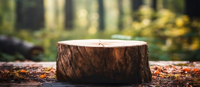 Blurred background photo of log used for chopping wood or as a pedestal