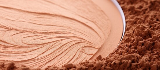 Close up texture of compact face powder bronzer brusher with a circle copy space on a makeup...