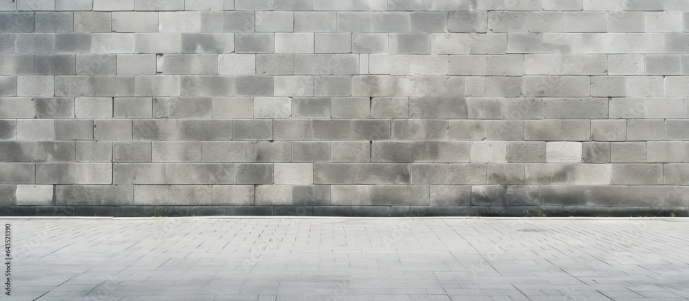 Poster copy space background with sidewalk and street in front of a large concrete wall