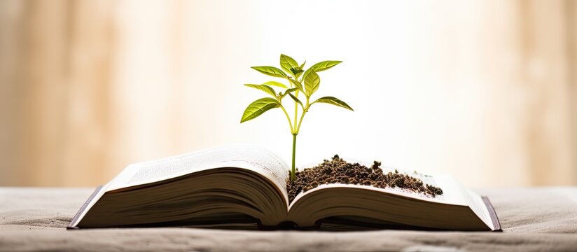 Mustard plant growing on Bible symbolizes Christian faith and spiritual growth