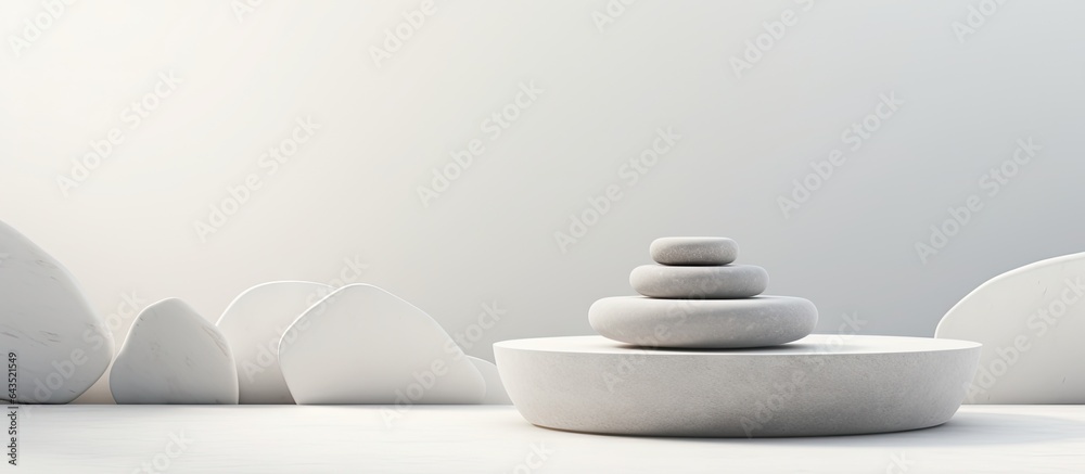 Poster White stones on gray background with empty display scene